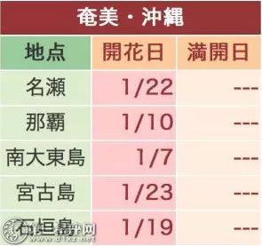 2018日本奄美冲绳樱花预测开花日