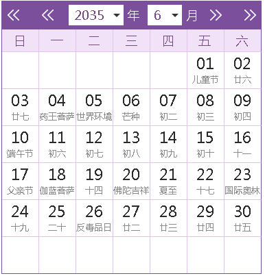 2035全年日历农历表